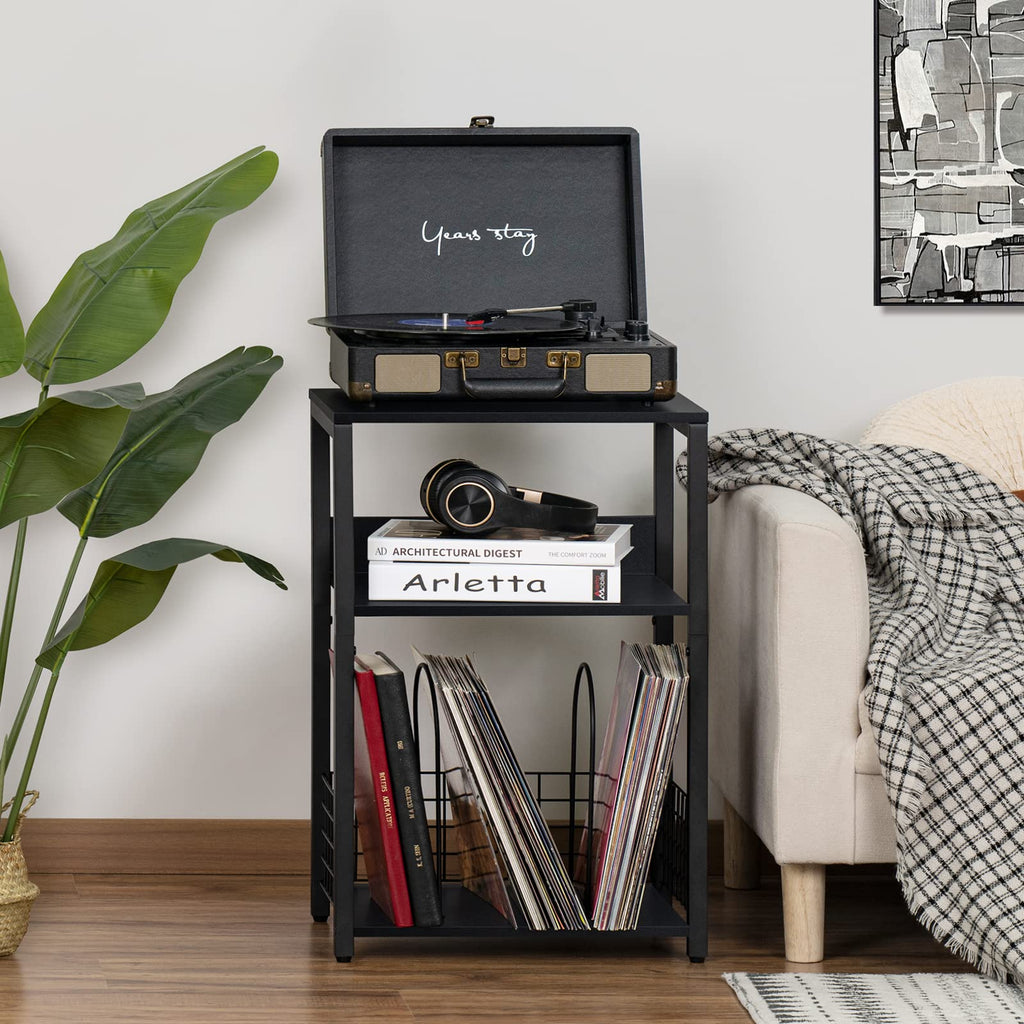 Black 3 Tier End Table with Storage Shelf I84672