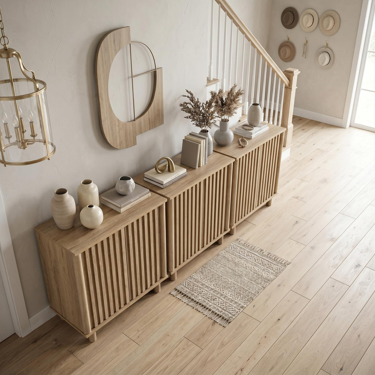Brown Oak Fluted Sideboard Buffet Cabinet R749