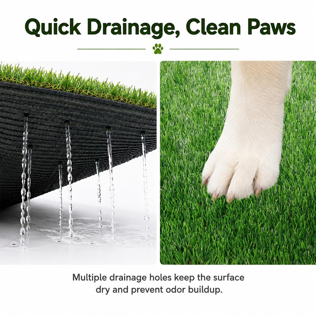 Dog Grass Pad with Tray 20" x 24" Artificial Grass Pee Pads with Non-Slip Grey Silicone Tray & 2 Replacement Grass Mats W353038