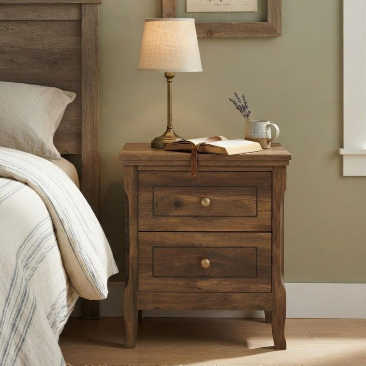2 Drawer Wood Nightstand Set of 2 F67221