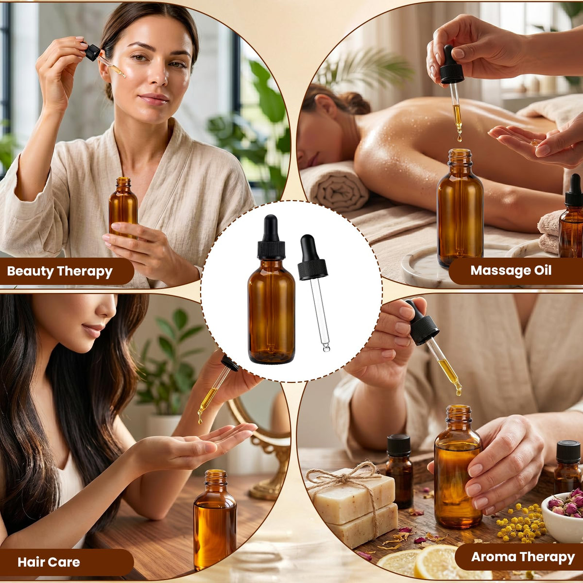 2 oz Amber Glass Dropper Bottles with Funnels, 40 Pack T4080
