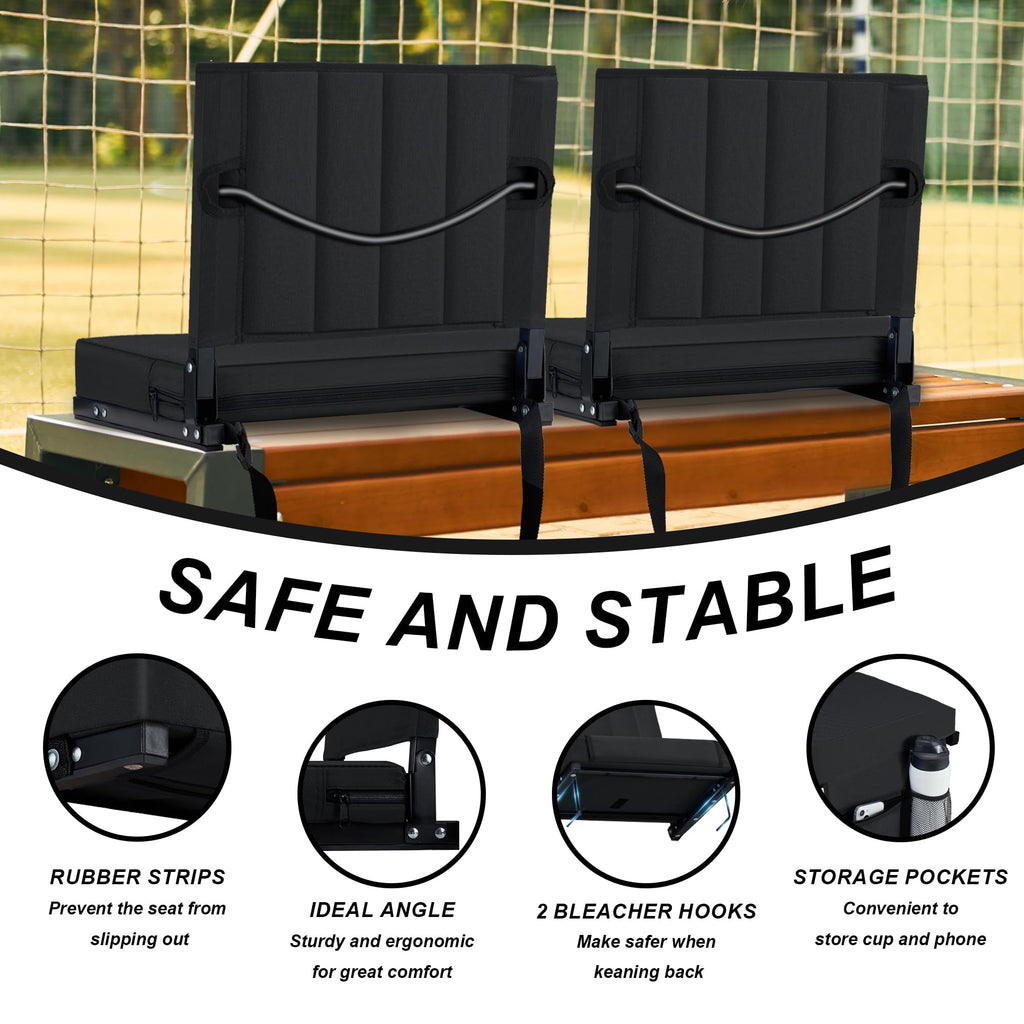 Black Padded Portable Folding Stadium Seat with Back Support and Cup Holder L676