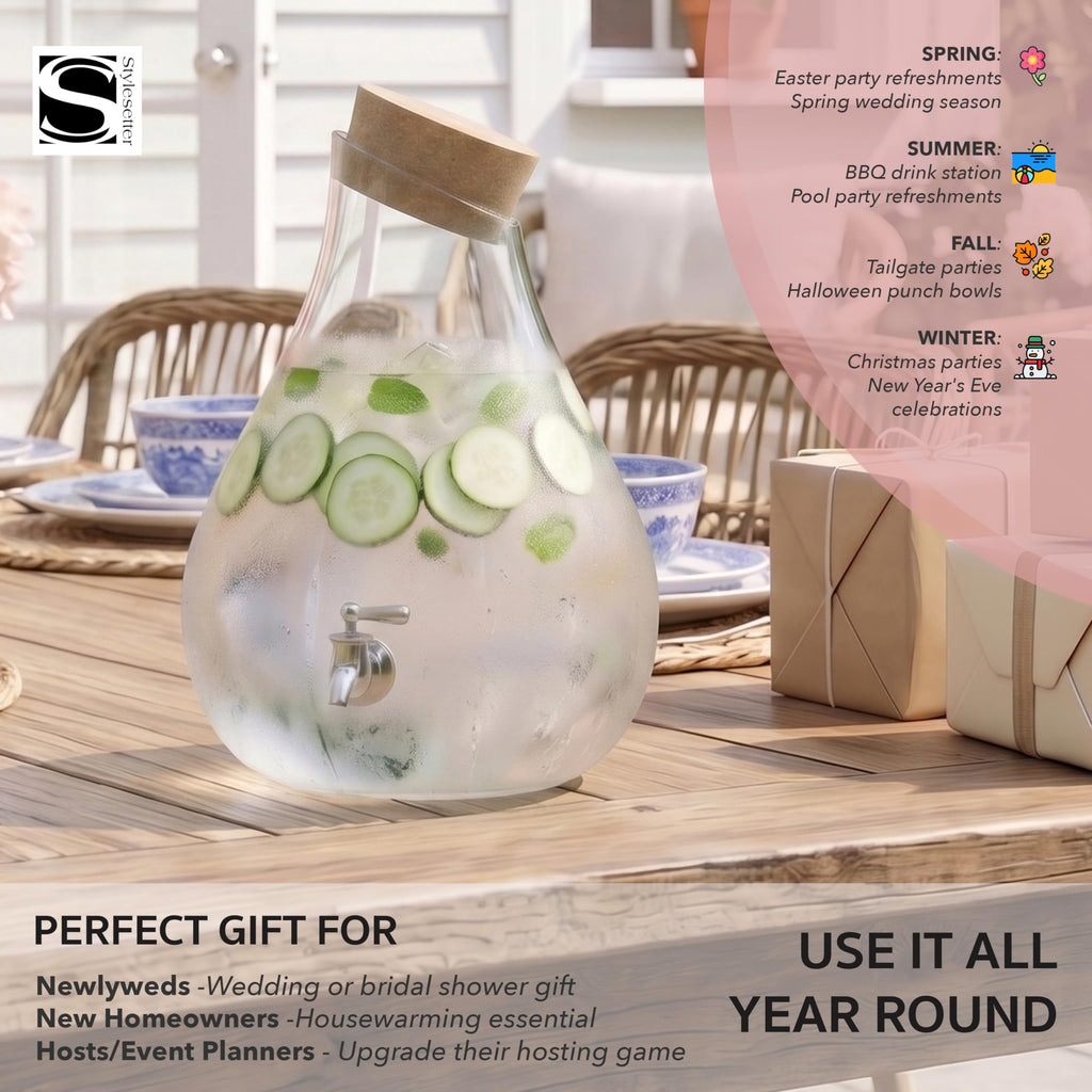 Glass Beverage Dispenser with Cork Lid and Stand 2.5 Gal O388701