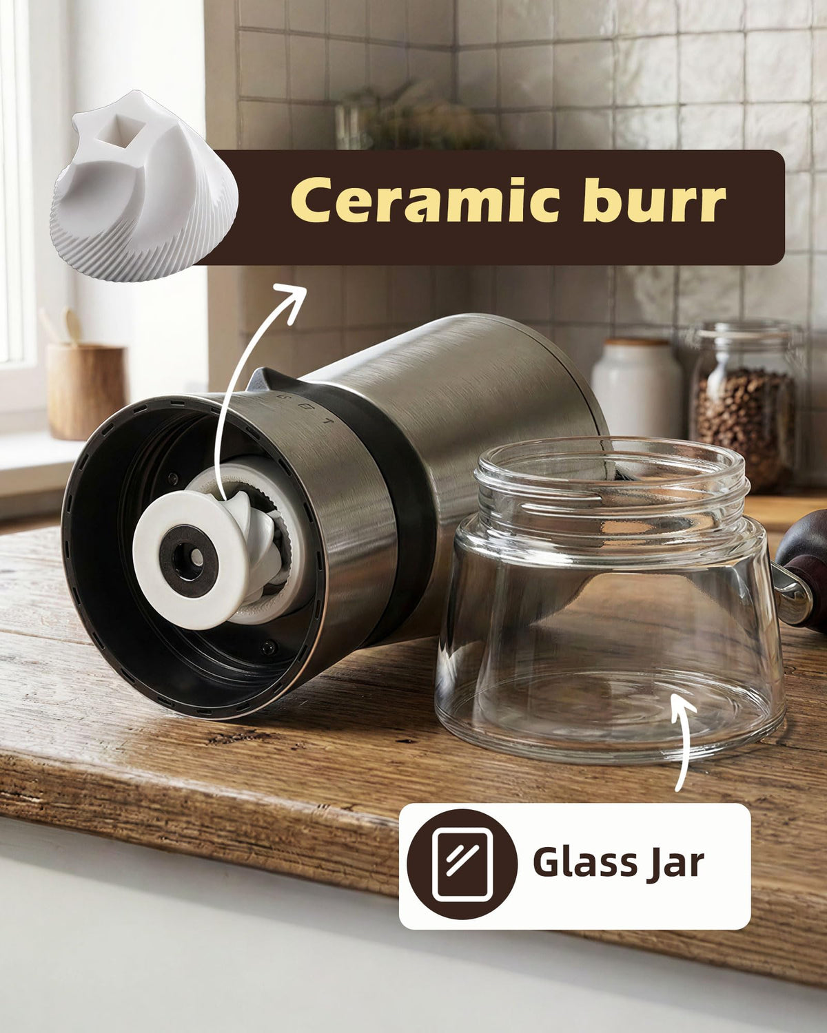 Manual Coffee Grinder with Handle Crank, Ceramic Burr M380210