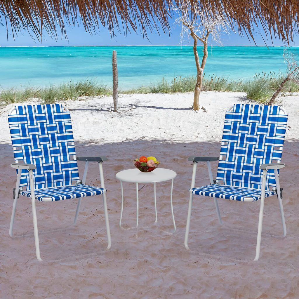 Blue Webbed Folding Lawn Chairs Set of 2 U1683