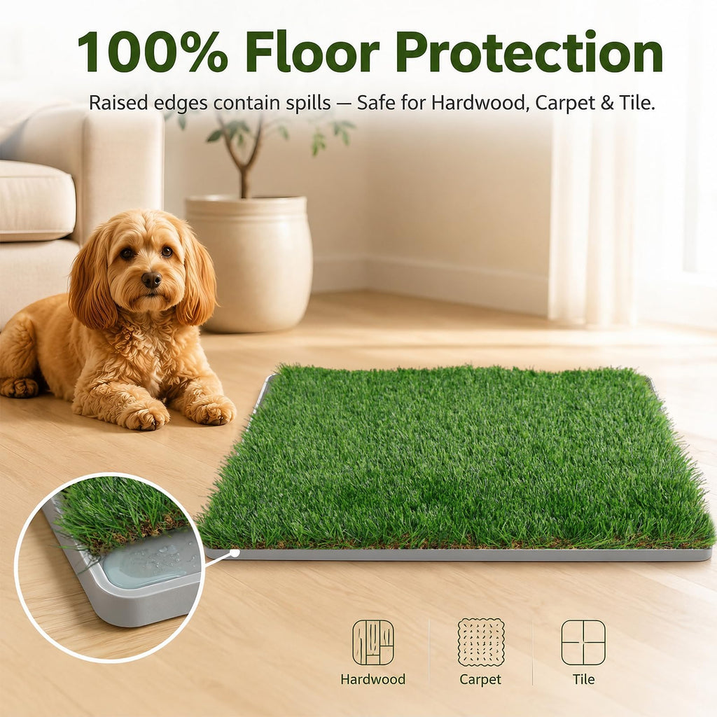 Dog Grass Pad with Tray 20" x 24" Artificial Grass Pee Pads with Non-Slip Grey Silicone Tray & 2 Replacement Grass Mats W353038