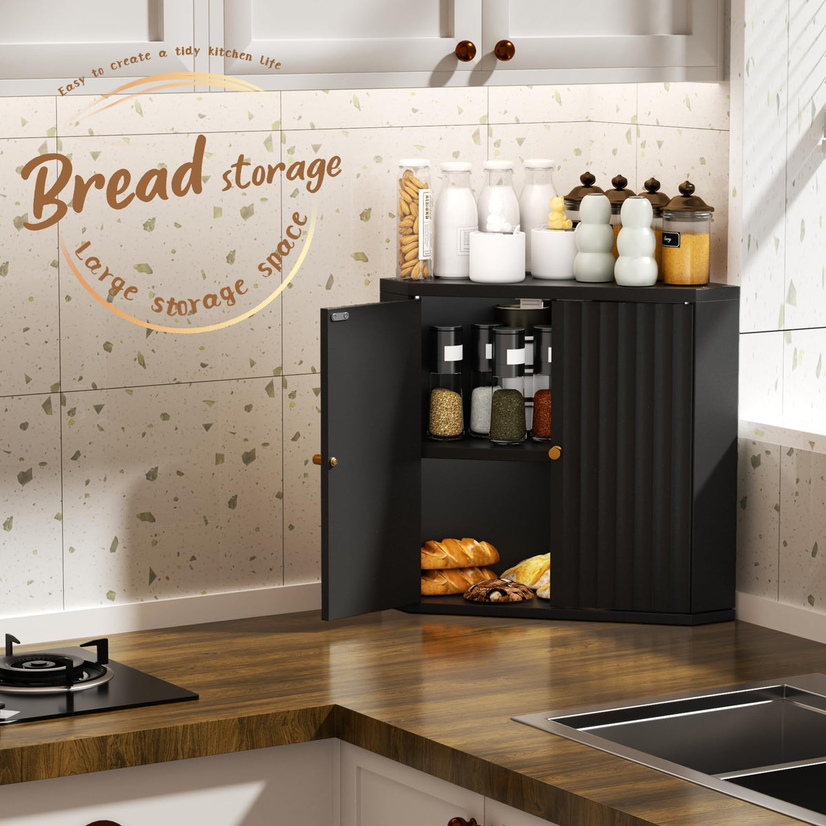 Black Corner Bread Box C415