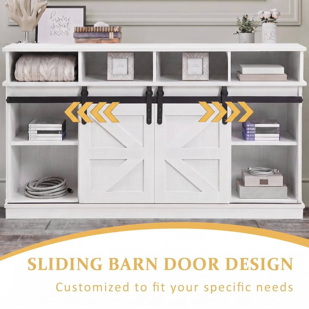 White Farmhouse TV Stand with Sliding Barn Doors N76306