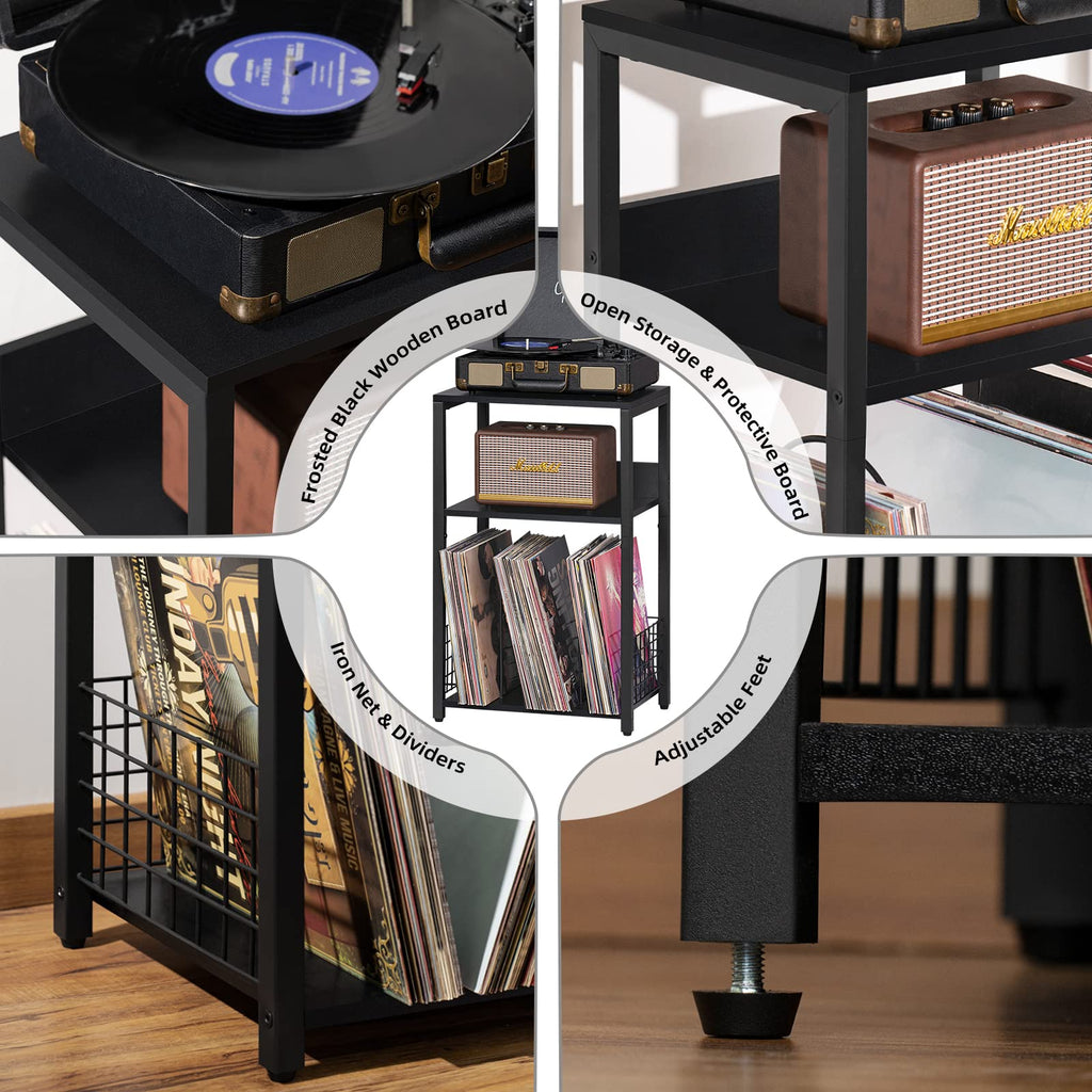 Black 3 Tier End Table with Storage Shelf I84672