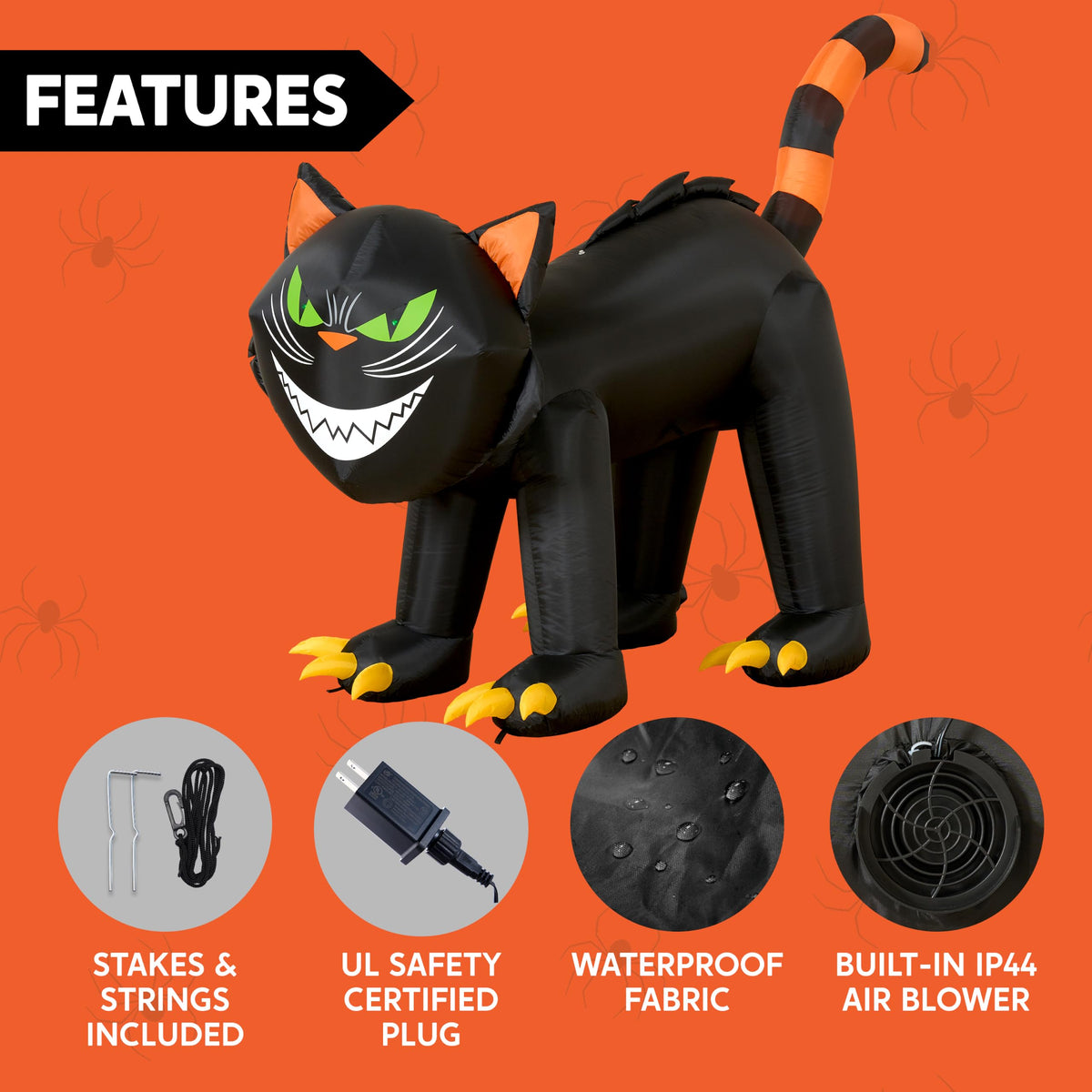 7 ft Black Cat Inflatable with LED Lights W964