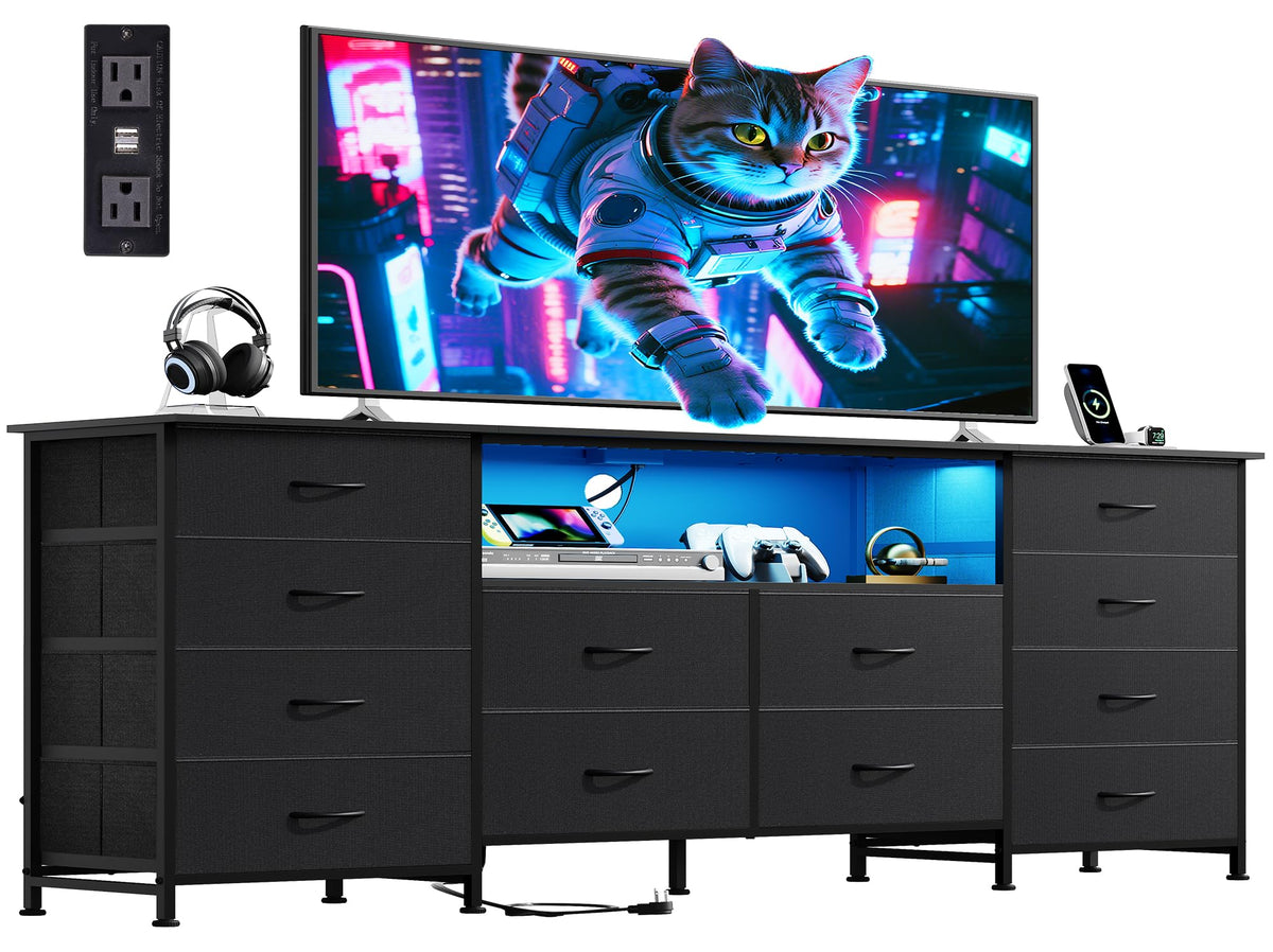 Black 12 Drawer LED Dresser TV Stand N621