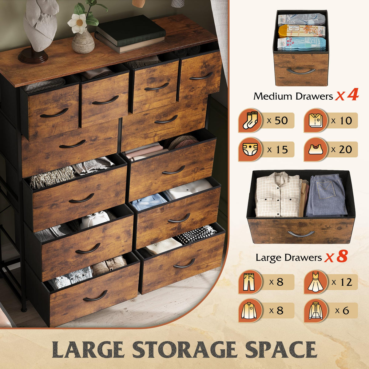 12 Drawer Fabric Dresser Storage Chest Y426