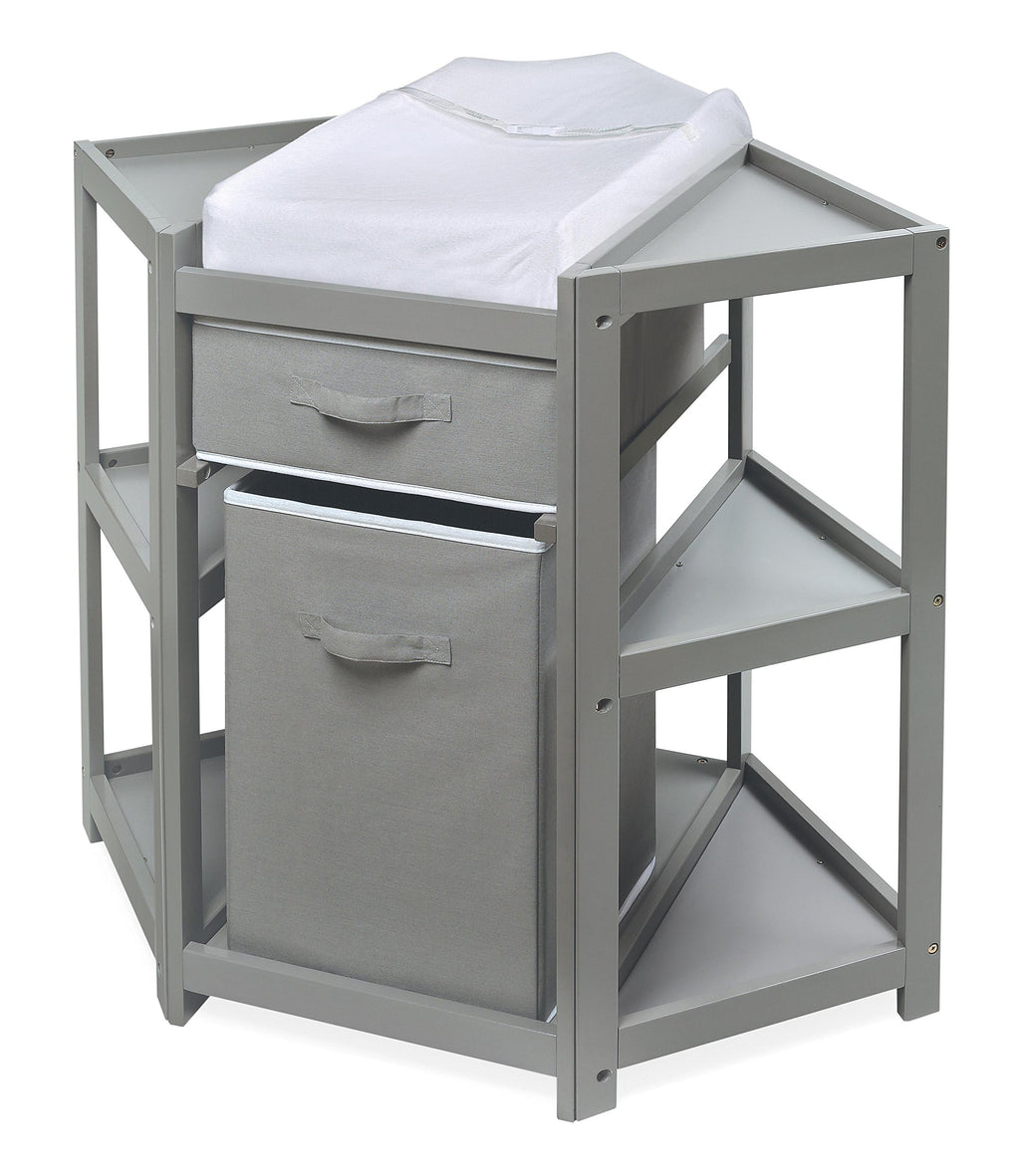 Gray Corner Baby Changing Table with Storage Bin C844423