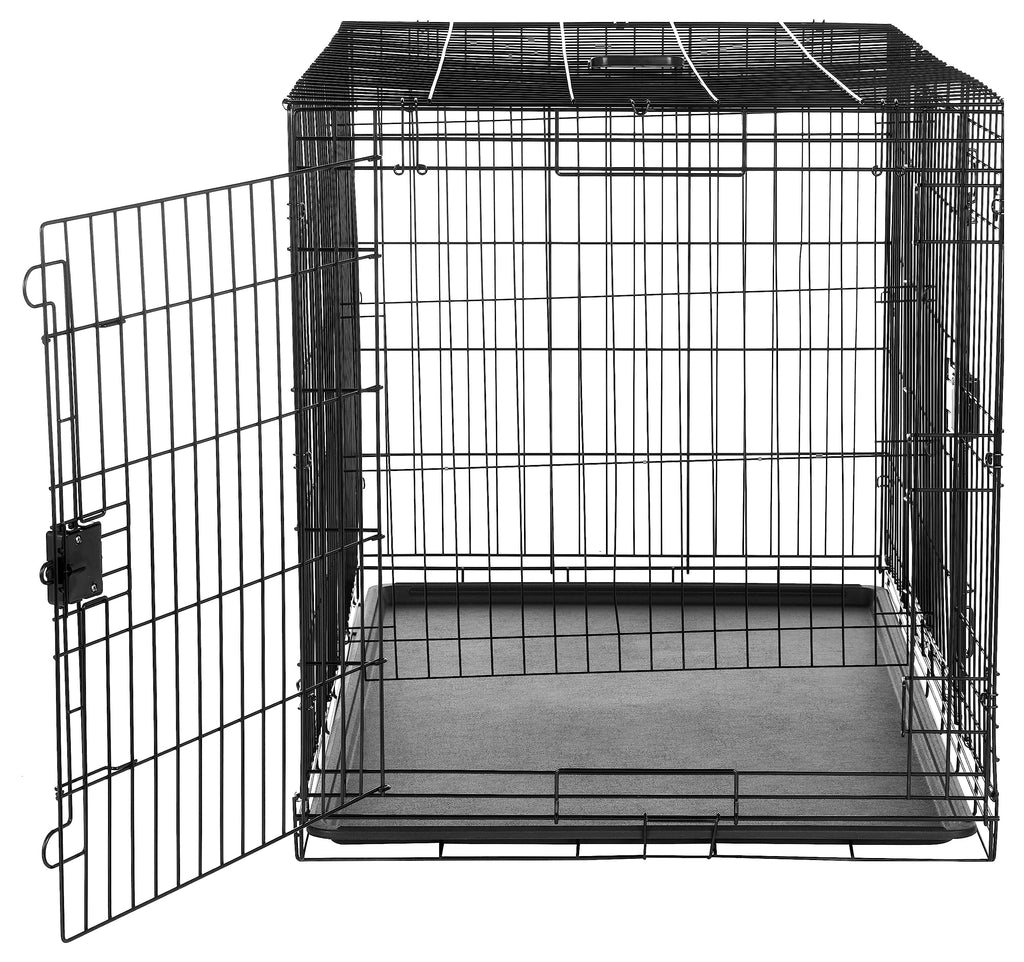 Portable Metal Wire Dog Crate, Double Door with Removable Tray, Black A97977