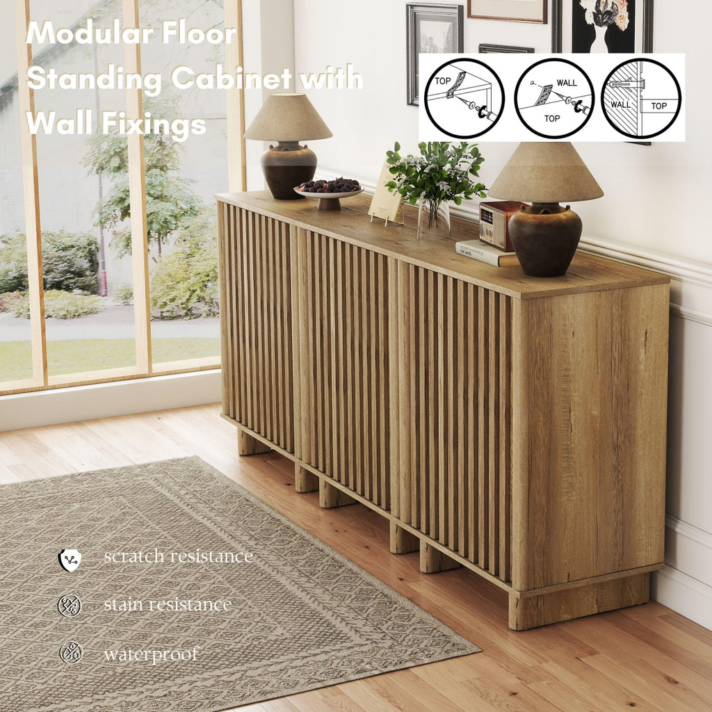 Brown Oak Fluted Sideboard Buffet Cabinet R749