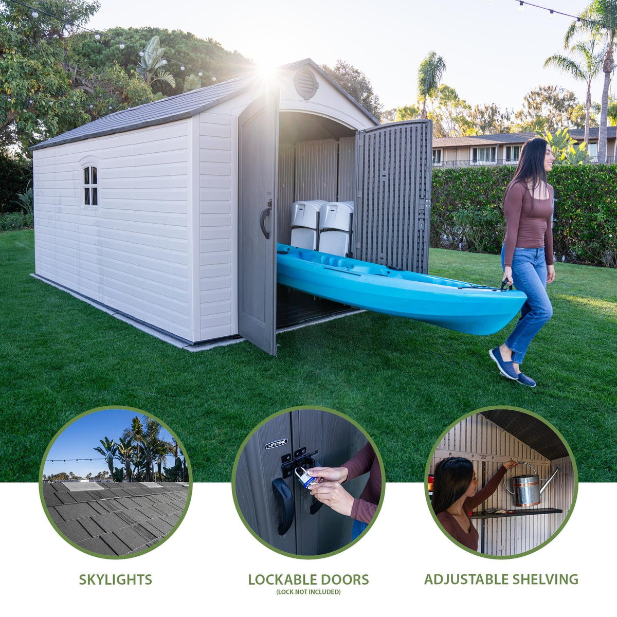 8x15 Ft Desert Sand Resin Outdoor Storage Shed K32567
