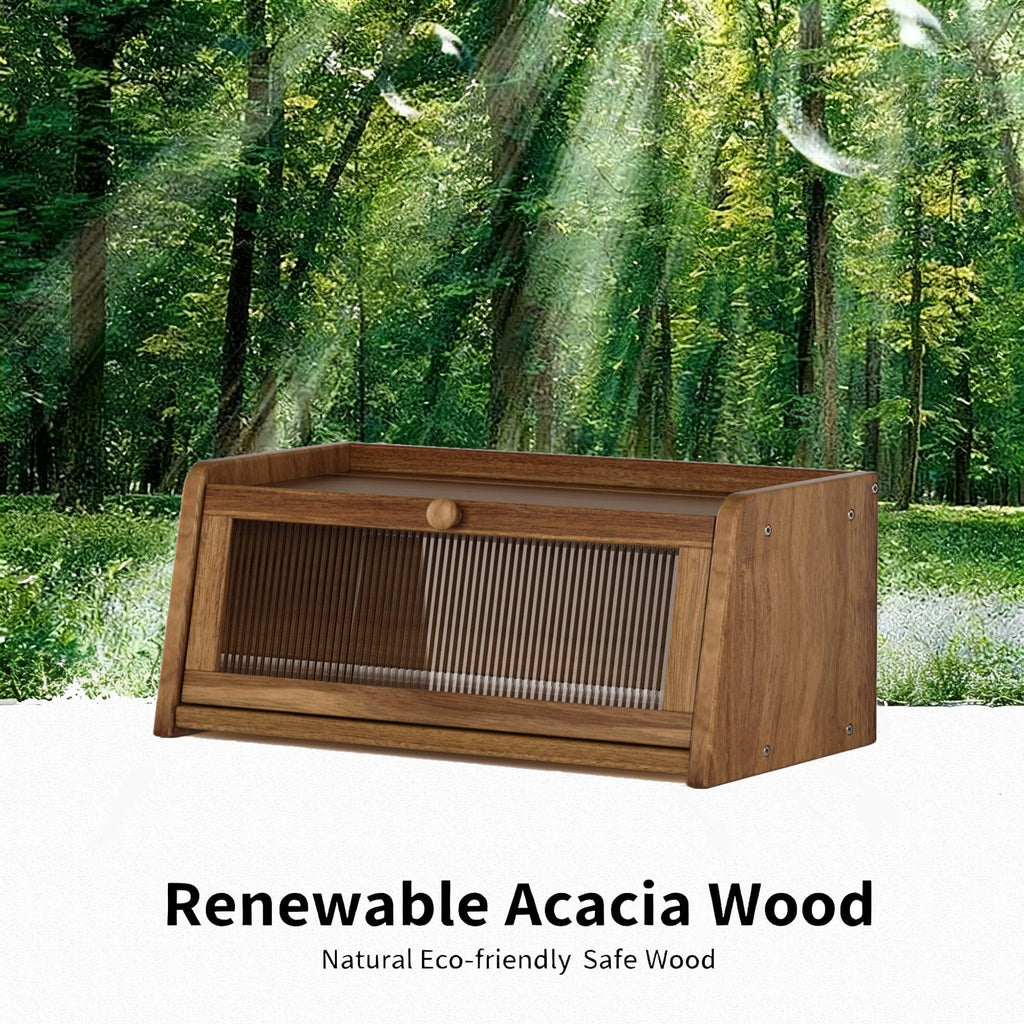 Acacia Wood Bread Box with Acrylic Window N41360