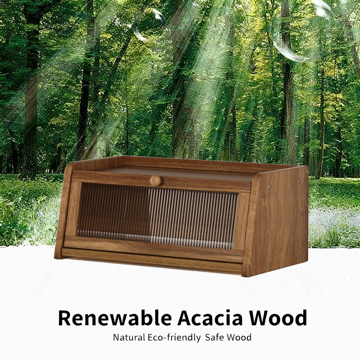 Acacia Wood Bread Box with Acrylic Window N41360