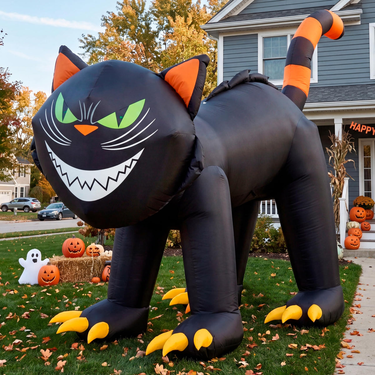 7 ft Black Cat Inflatable with LED Lights W964
