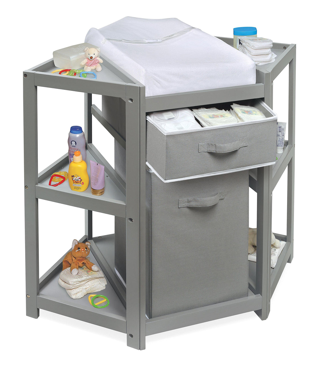 Gray Corner Baby Changing Table with Storage Bin C844423