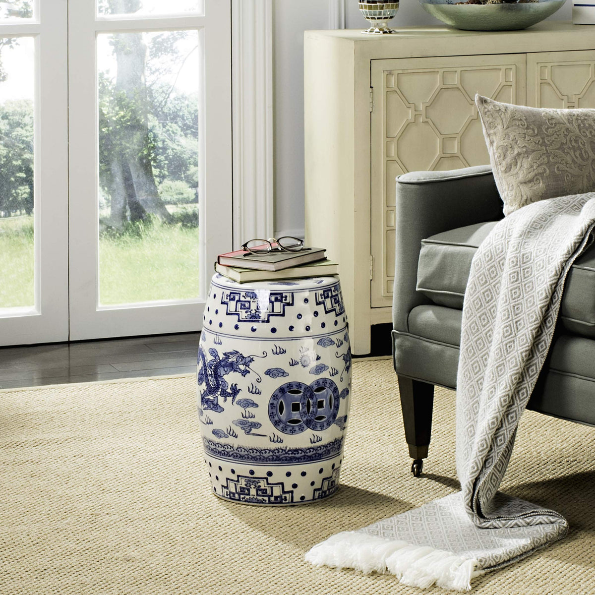 Blue Ceramic Garden Stool Q65668