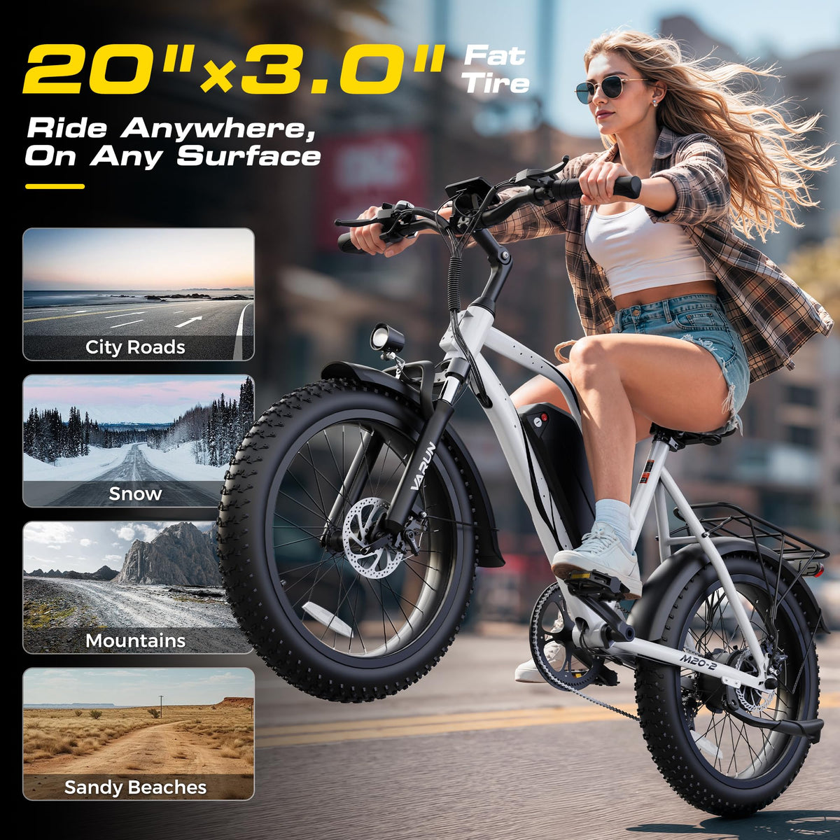 1000W Peak Motor 60+ Miles Fat Tire Electric Bike with 48V 13Ah Removable Battery U312393