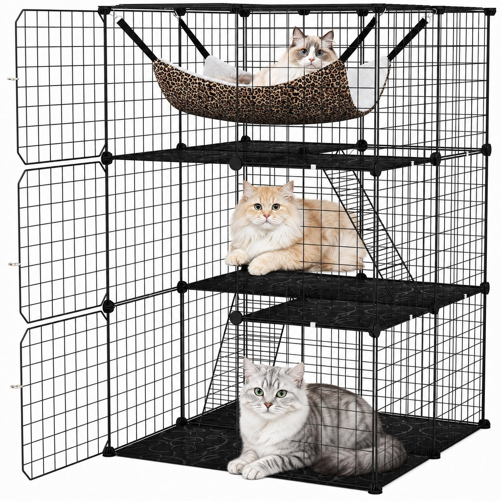 3-Tier Wire Metal Cat Enclosure with Hammock N381