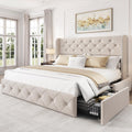 Queen Size Linen Upholstered Platform Bed Frame with 4 Storage Drawers H922